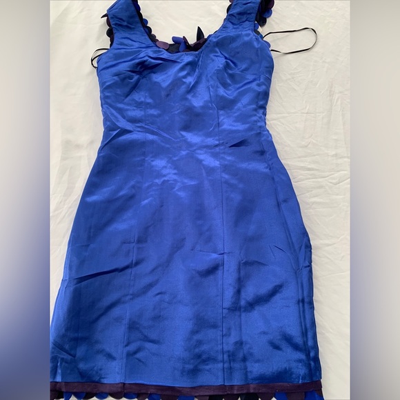 Purple and blue Taffeta leaf paillette disco 80s 90s Formal prom Dress size 6 - Picture 13 of 14